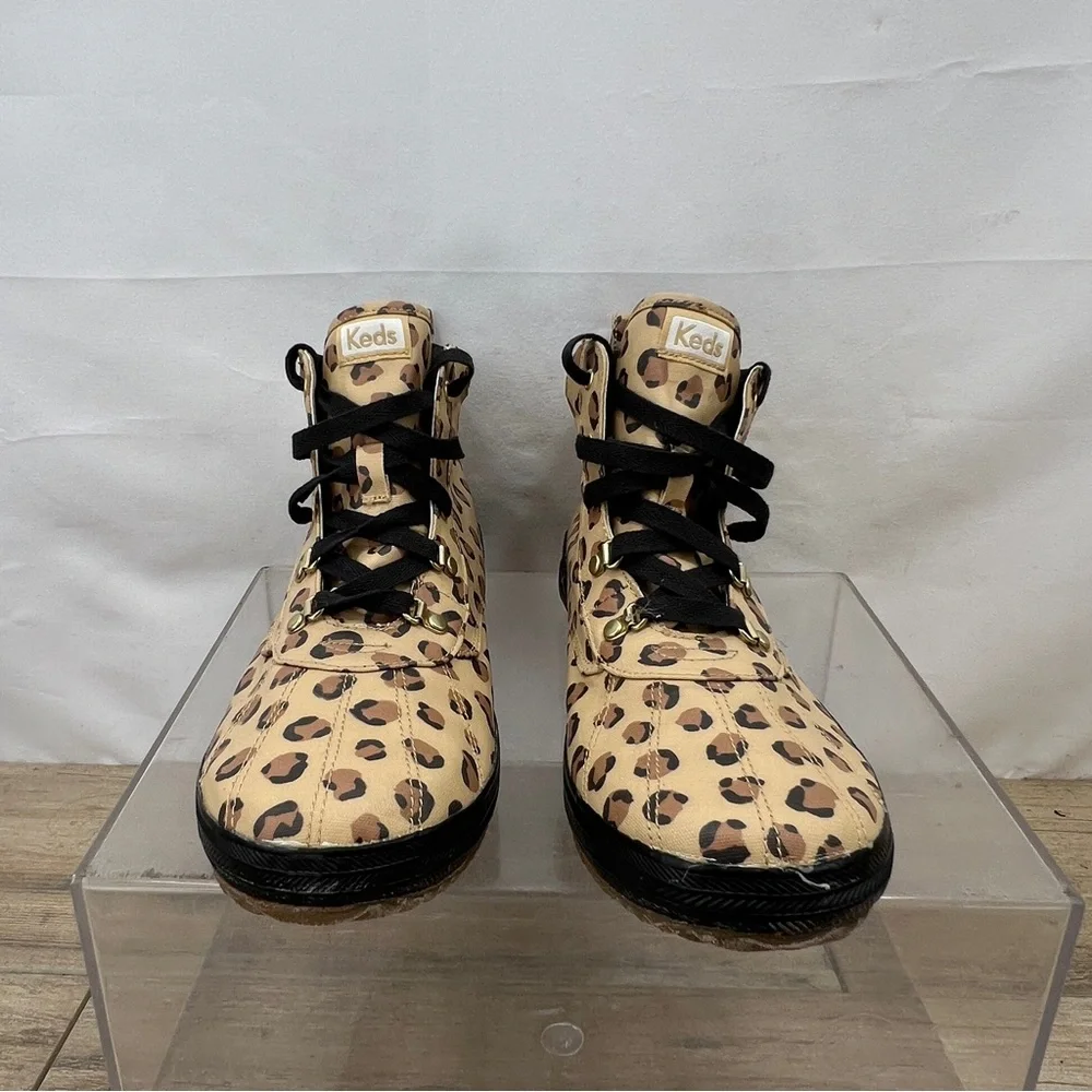 Keds Girls shoes‎ 5M Scout Black Tan Leopard Hi-Top Lace Up Sneaker Boots
